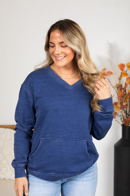 Pigment Dyed Cozy Campfire V-Neck Sweatshirt