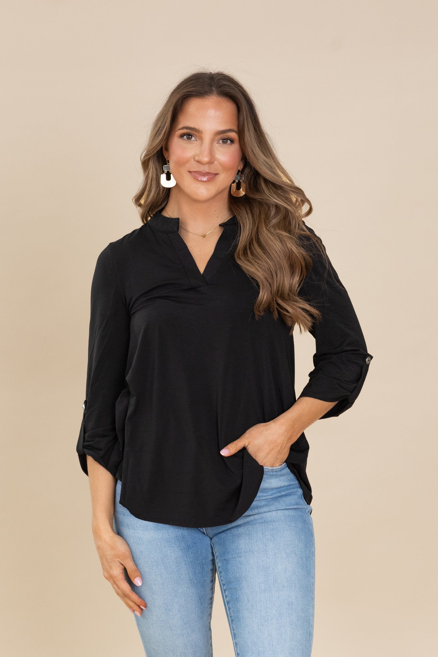 Lizzy Notch Neck Wrinkle Free Top