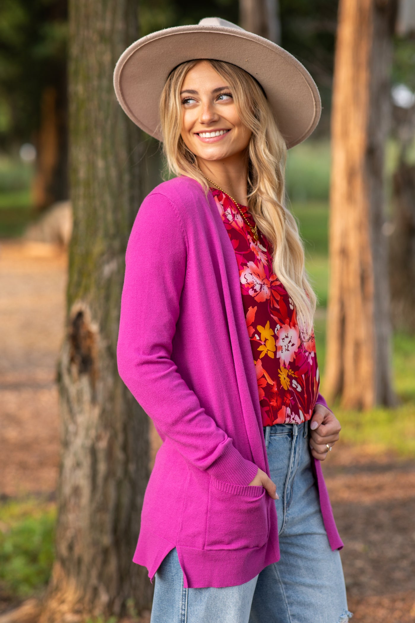 Burgundy and Orange Floral Smocked Cuff Top