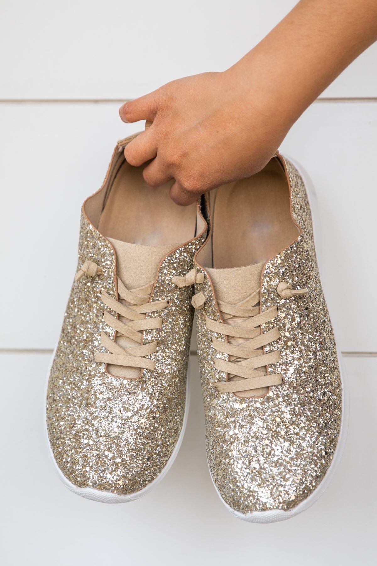 Gold glitter slip hot sale on sneakers