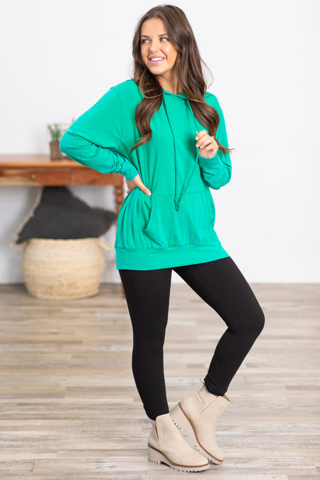 Jade Mineral Wash Hooded Long Sleeve Top