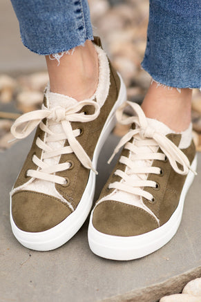 Olive and Beige Lace Up Sneakers - Filly Flair