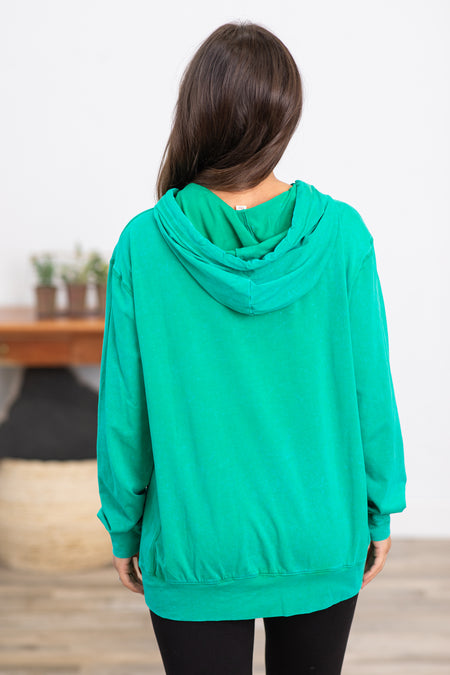 Jade Mineral Wash Hooded Long Sleeve Top