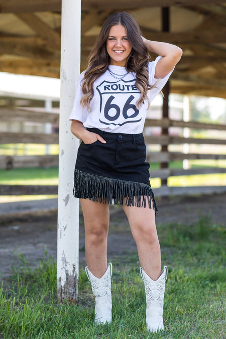 Black Denim Skirt With Fringe Detail - Filly Flair