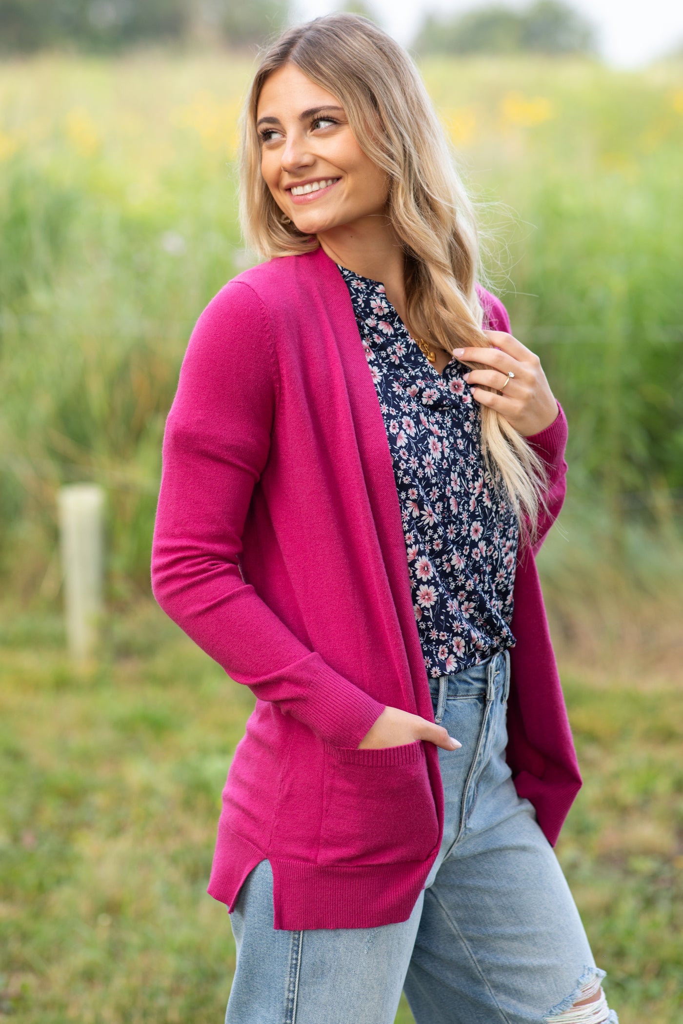 Open Front Everyday Cardigan With Pockets