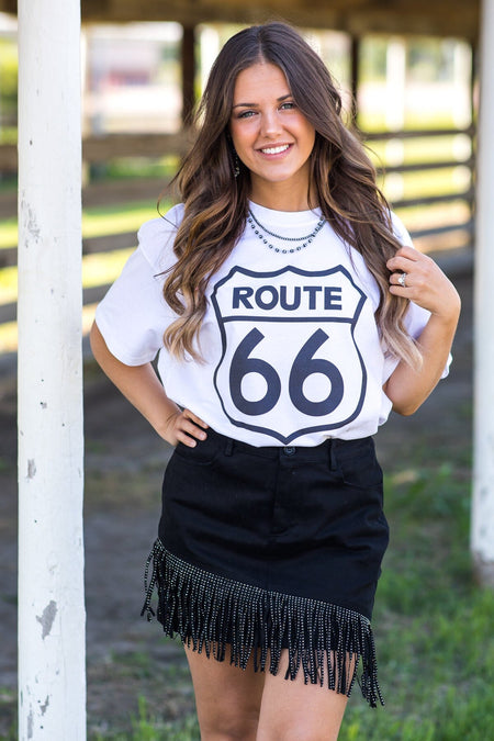 Black Denim Skirt With Fringe Detail - Filly Flair