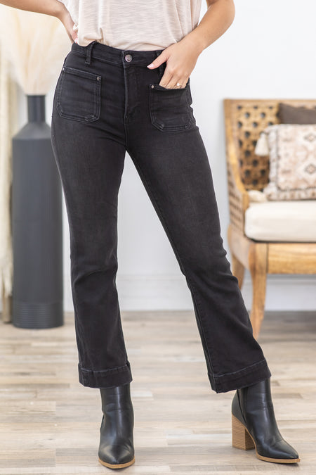 Risen Black High Rise Crop Flare Pocket Jeans