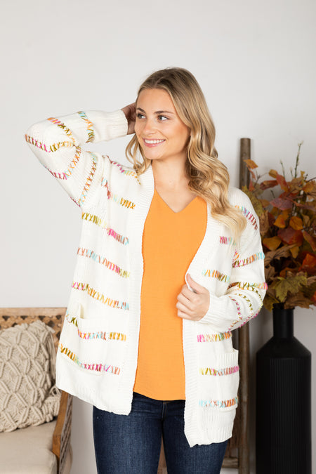 Multicolor Stitch Striped Cardigan