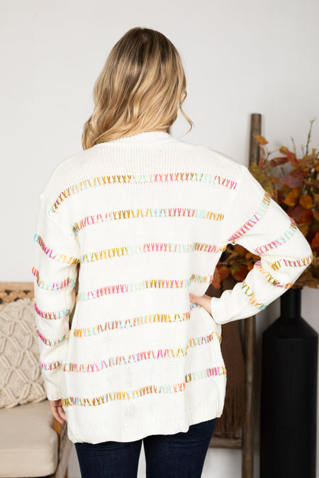 Multicolor Stitch Striped Cardigan