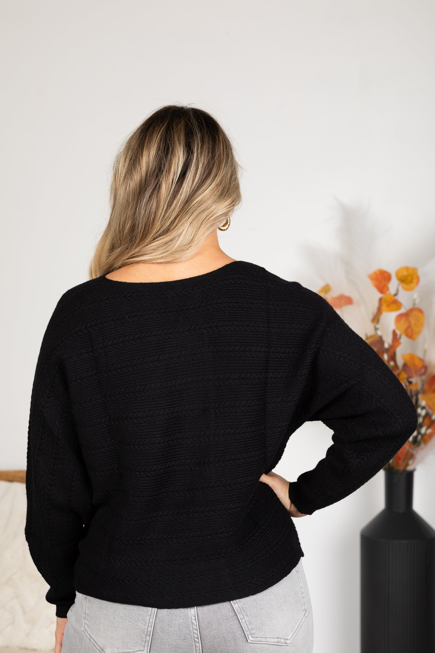 Dolman Pullover With Cable Knit Rib Top