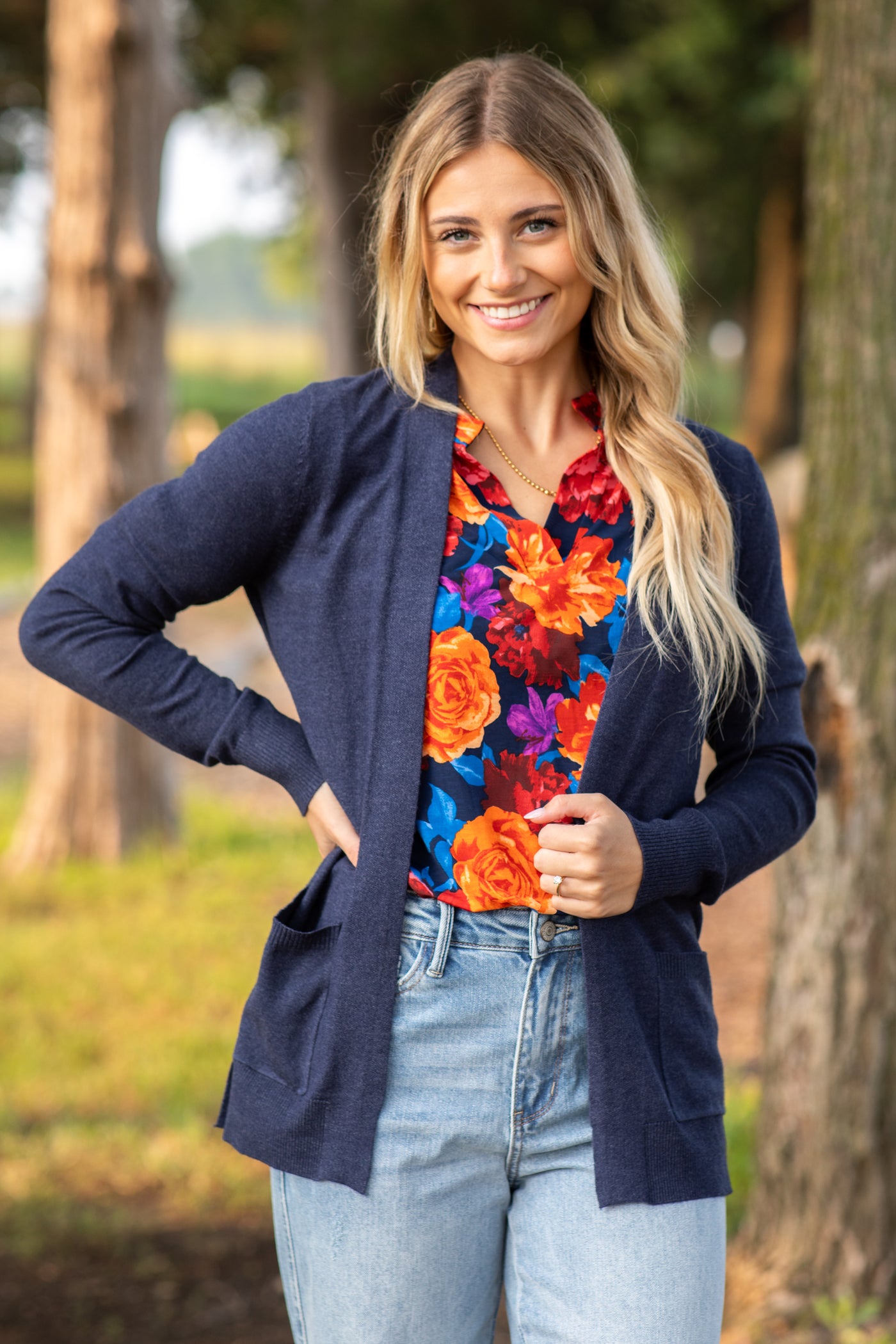 Orange Floral Wrinkle Free Lizzy Top