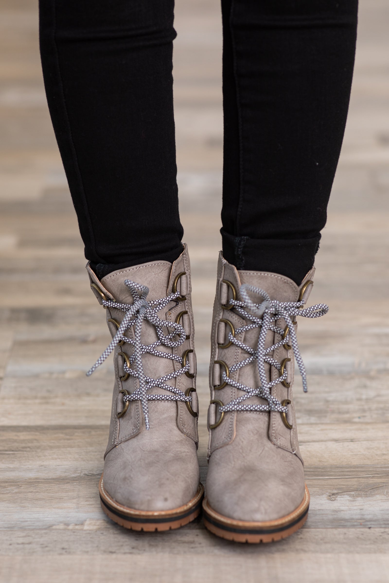 Grey lace up booties hotsell