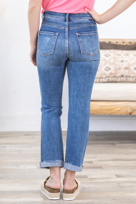 Risen Button Fly Ankle Straight Leg Jeans