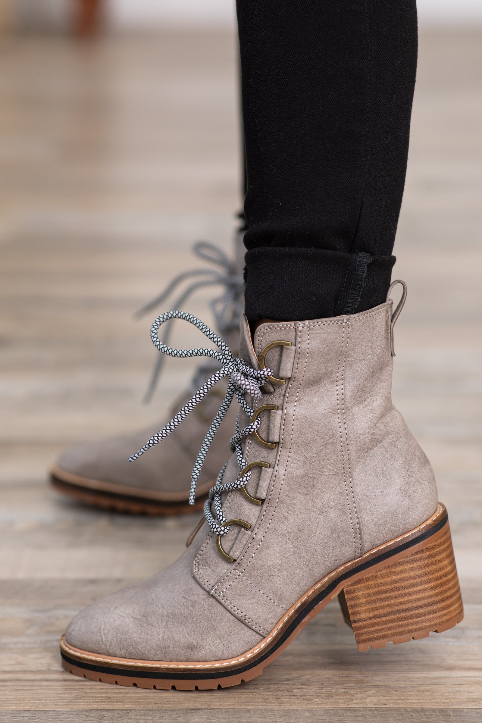 Grey Lace Up Boots With Block Heel Filly Flair