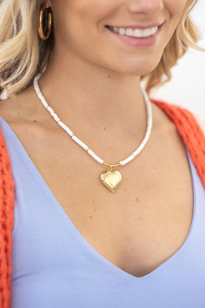 White And Gold Chunky Heart Necklace