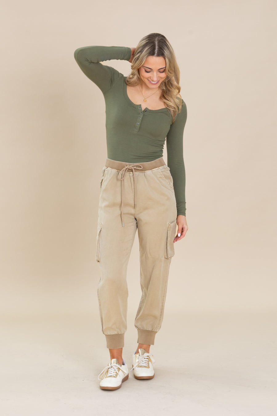 Risen Tan High Rise Jogger Pants