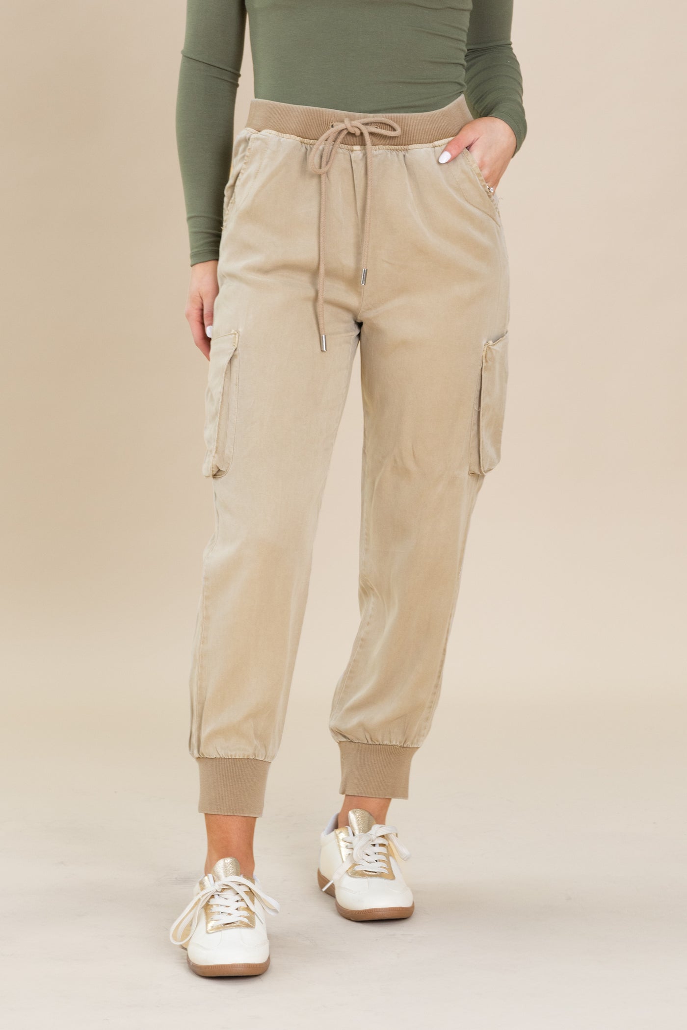 Risen Tan High Rise Jogger Pants