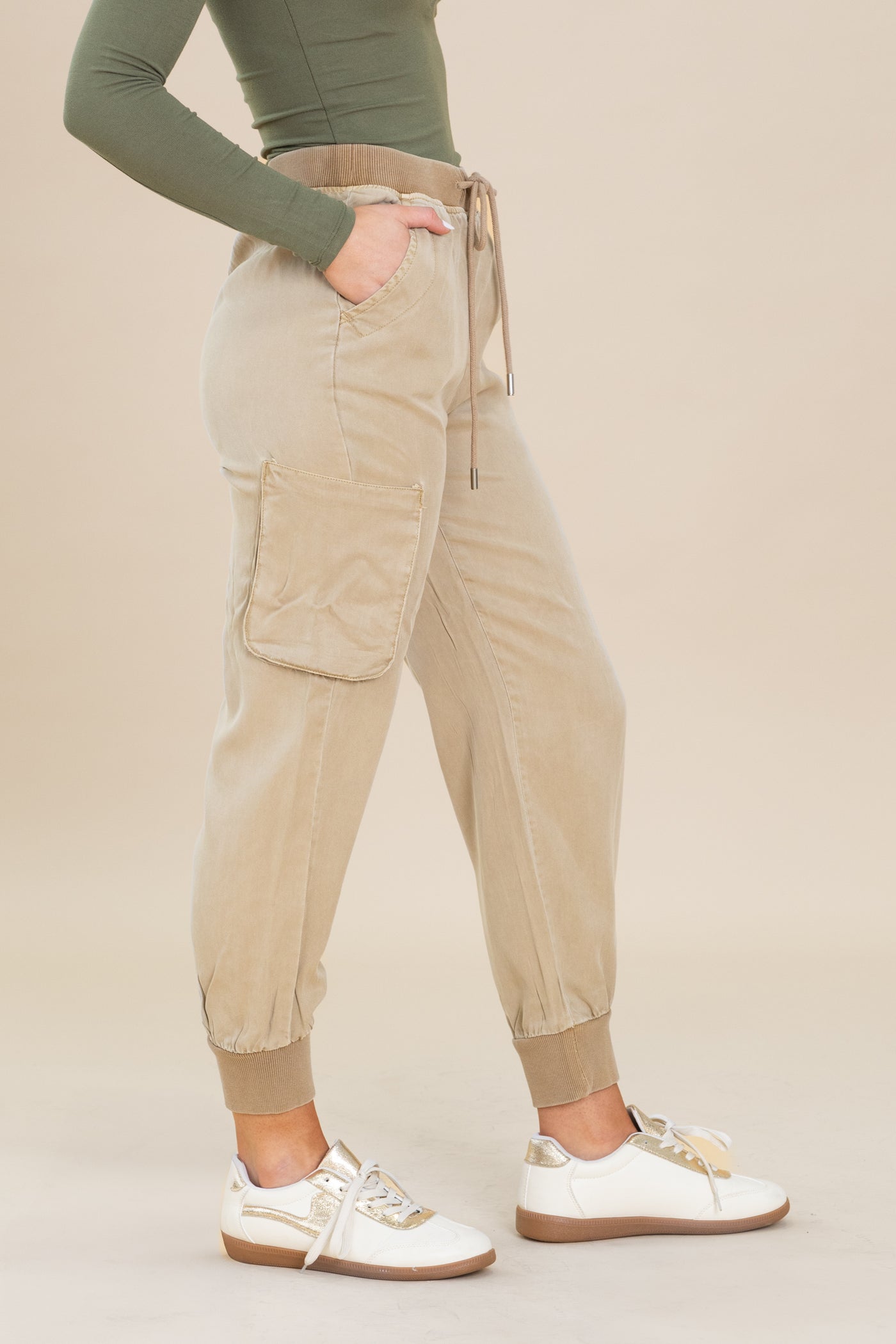 Risen Tan High Rise Jogger Pants