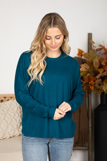 Seam Front Long Sleeve Knit Top