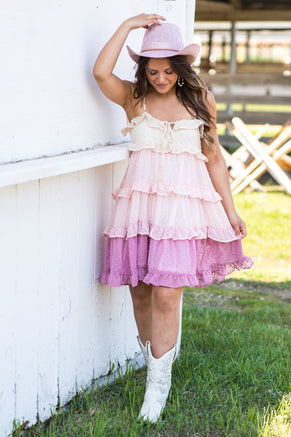 Blush Colorblock Ruffle Trim Swiss Dot Dress - Filly Flair