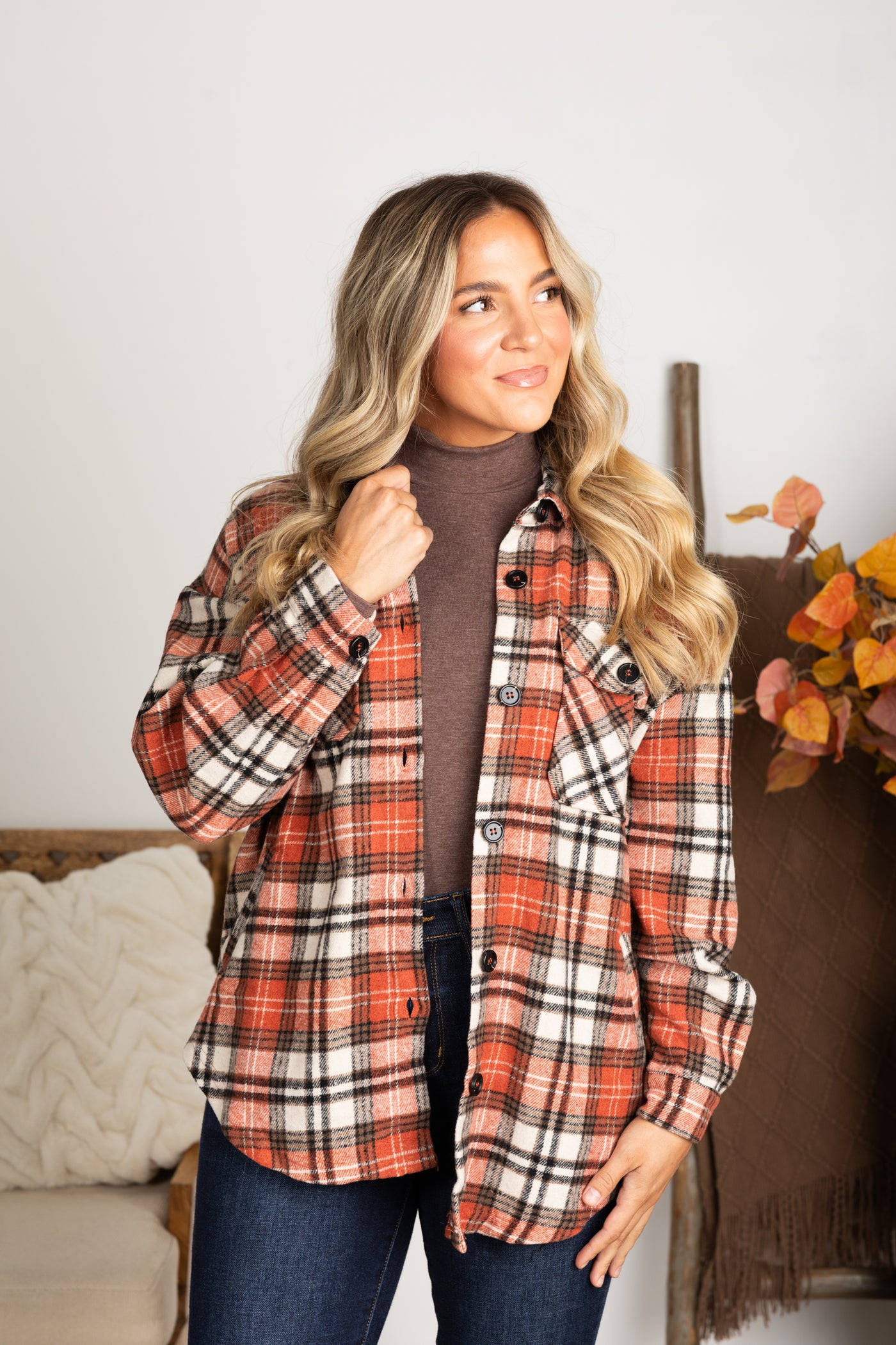 Plaid Woven Button Up Shacket