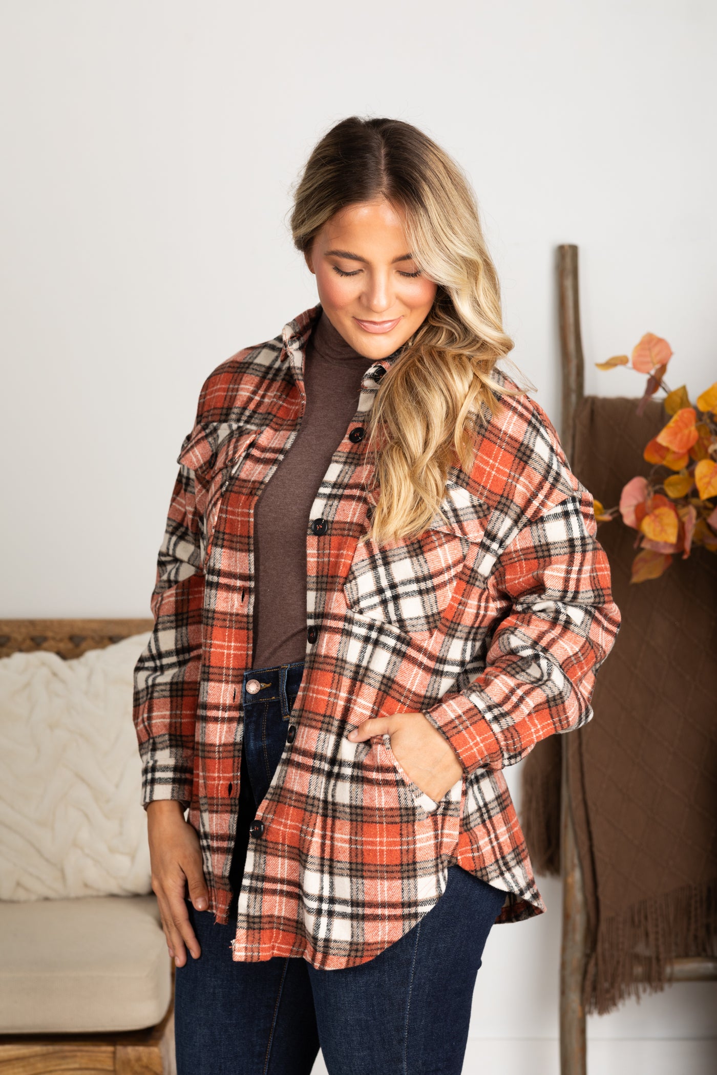 Plaid Woven Button Up Shacket