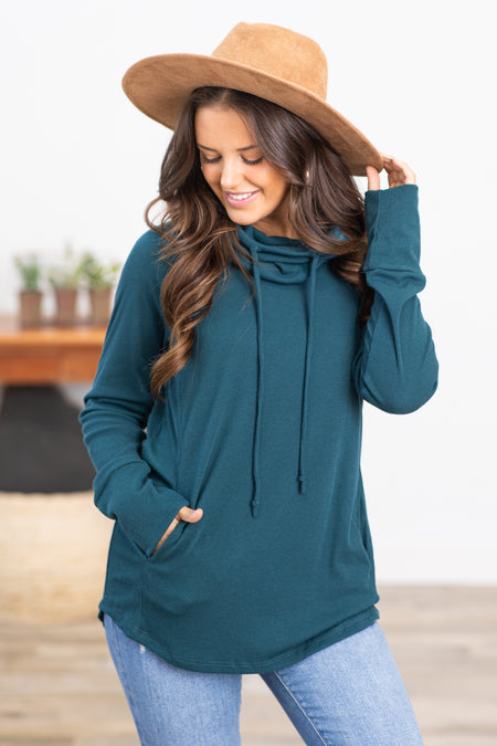 Dark Teal Baby Rib Cowl Neck Top