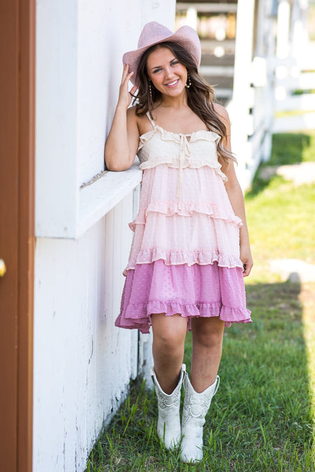 Blush Colorblock Ruffle Trim Swiss Dot Dress - Filly Flair