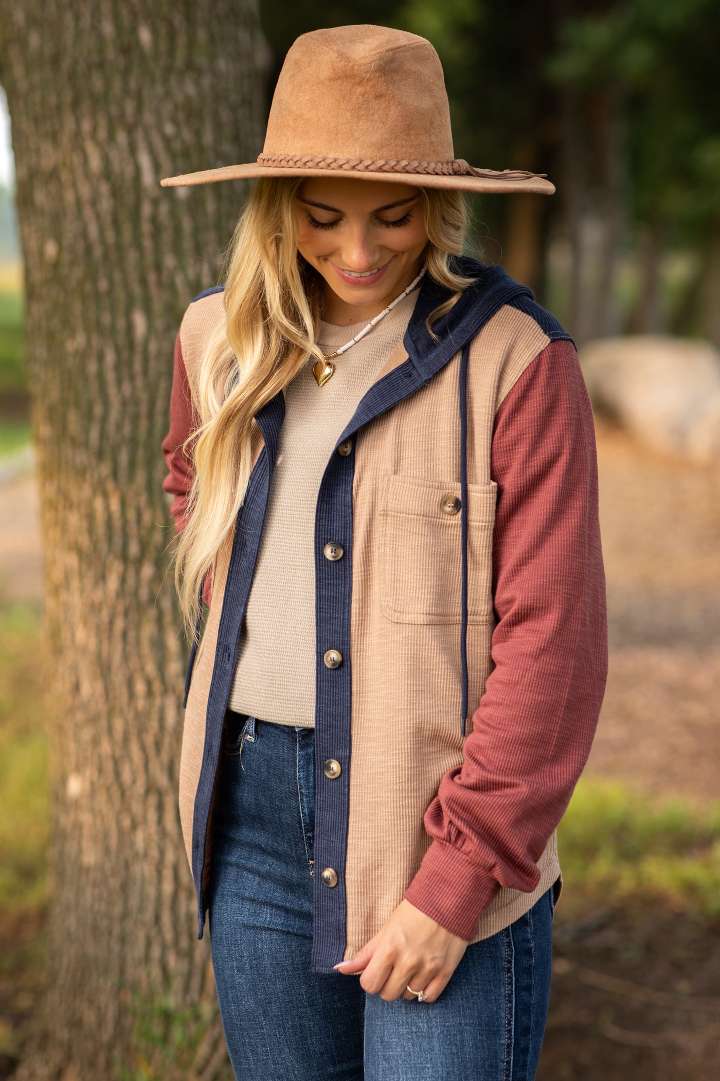 Taupe Multicolor Colorblock Hooded Shacket