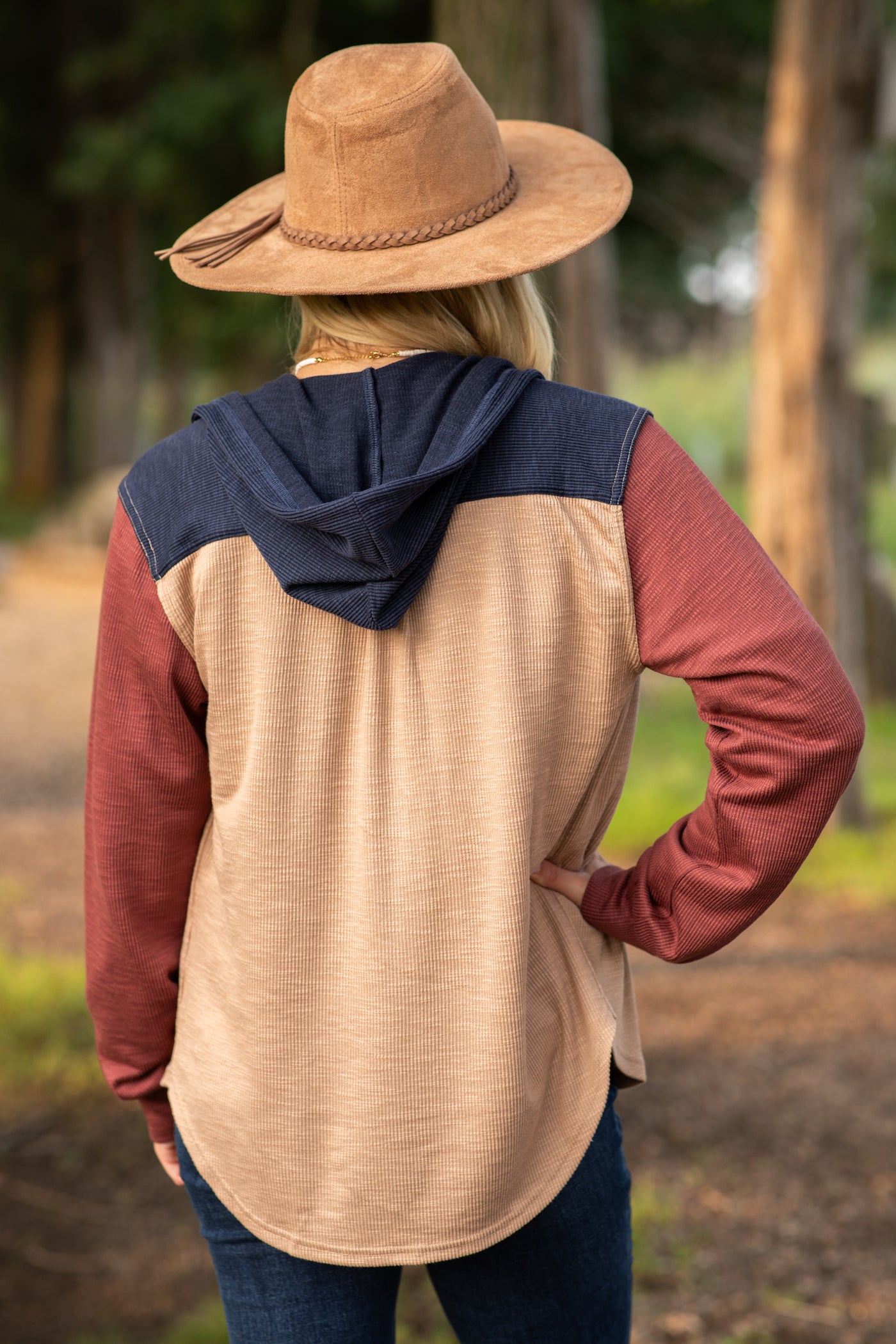 Taupe Multicolor Colorblock Hooded Shacket