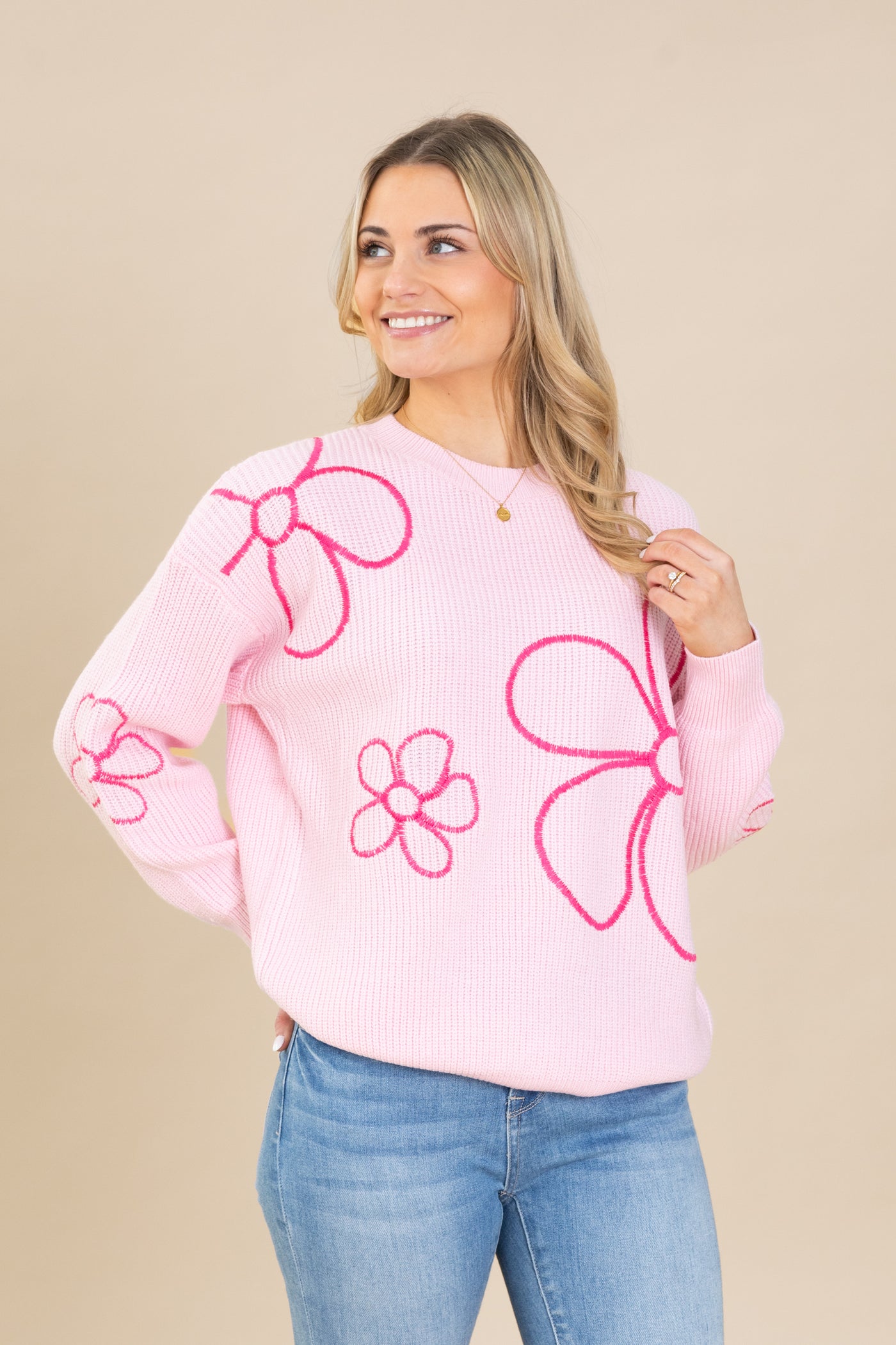 Flower Pattern Knit Pullover Sweaters