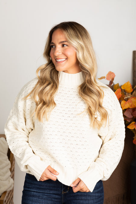 Mock Neck Textured Sweater