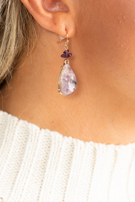 Semi Stone Teardrop Earrings