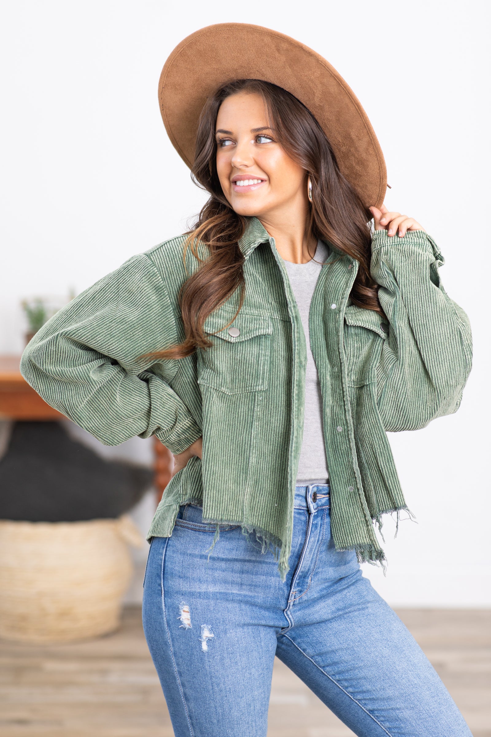 Green Corduroy Sequin Football Cropped Jacket