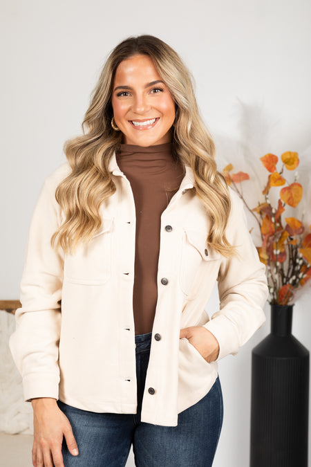 Knit Buttoned Jacket With Front Pockets