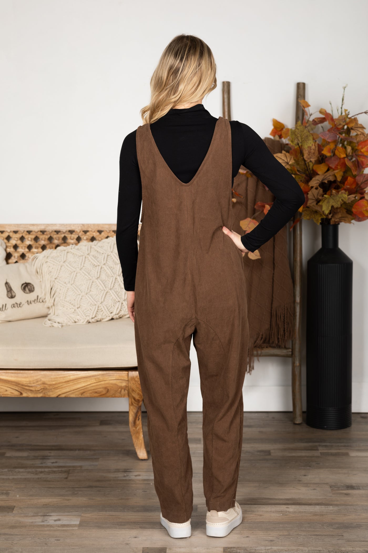 Mocha Corduroy Jumpsuit With Pockets