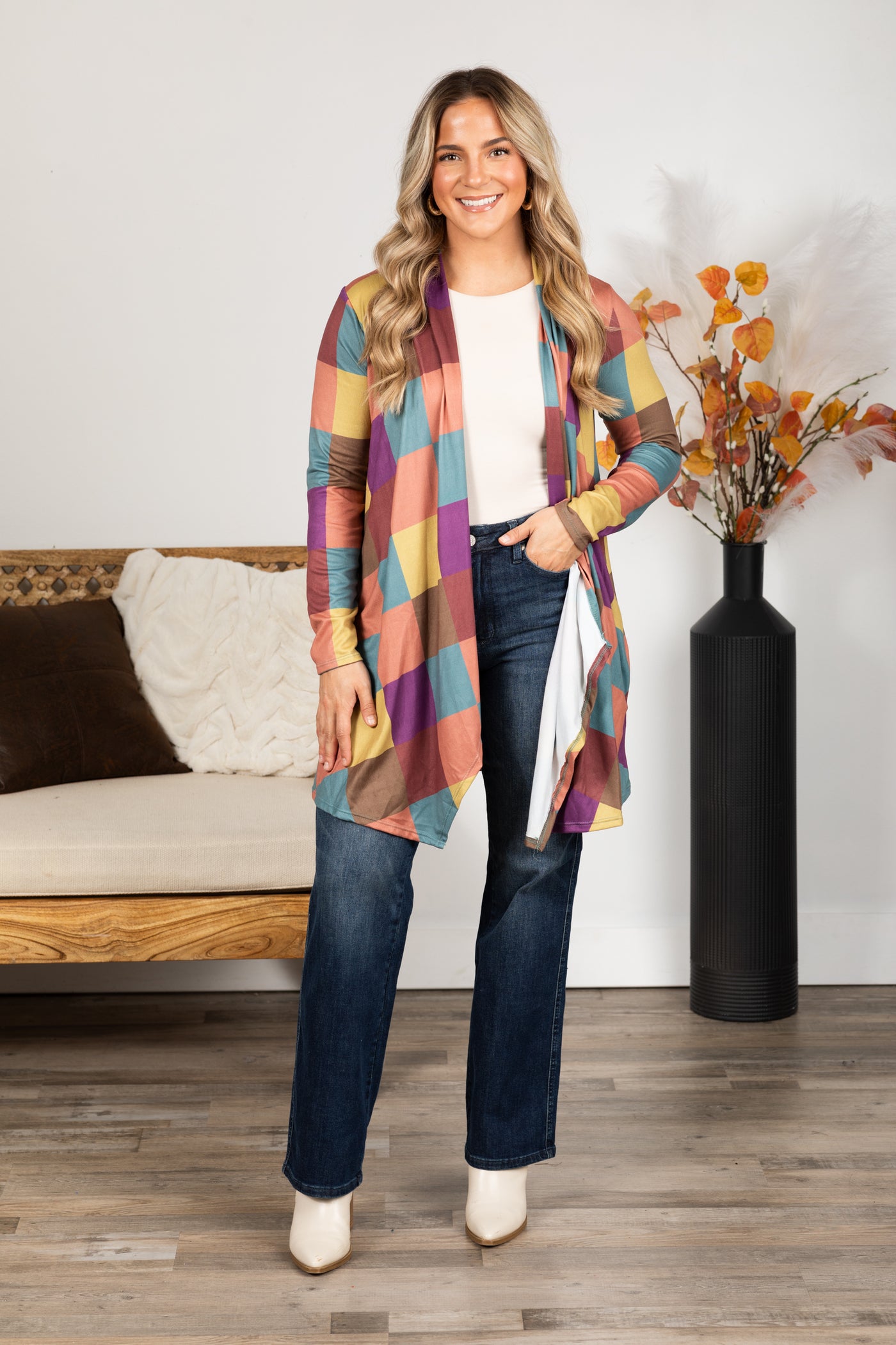 Plum Multicolor Open Cardigan