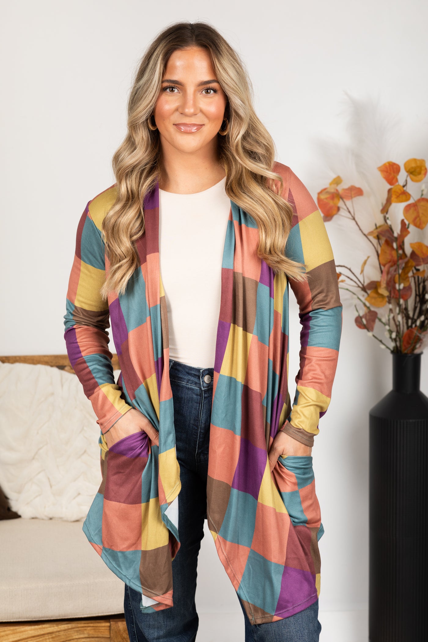 Plum Multicolor Open Cardigan