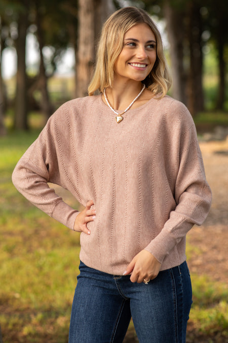 Textured Dolman Sleeve Boatneck Sweater