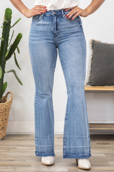 Judy Blue Tummy Control Raw Hem Flare Jeans