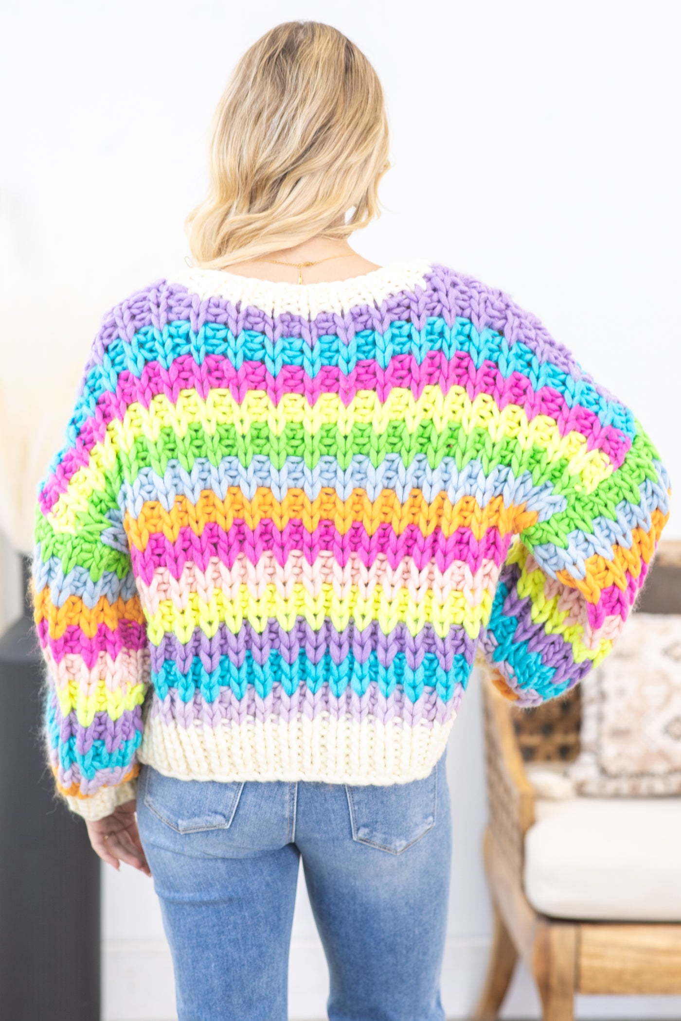 Multicolor Stripe Button Up Chunky Cardigan