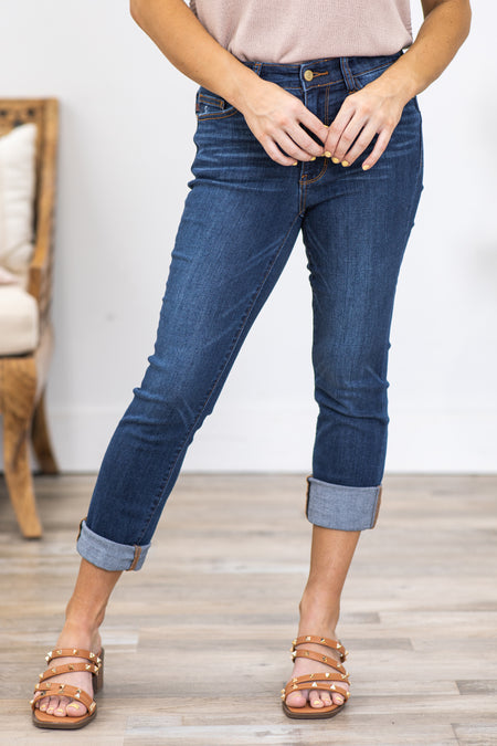 Judy Blue Medium Wash Cuffed Capris