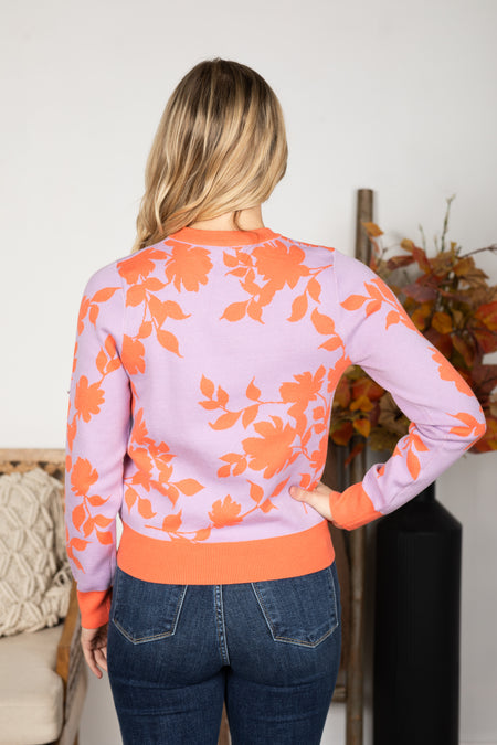 Jacquard Floral Crewneck Pullover Sweater