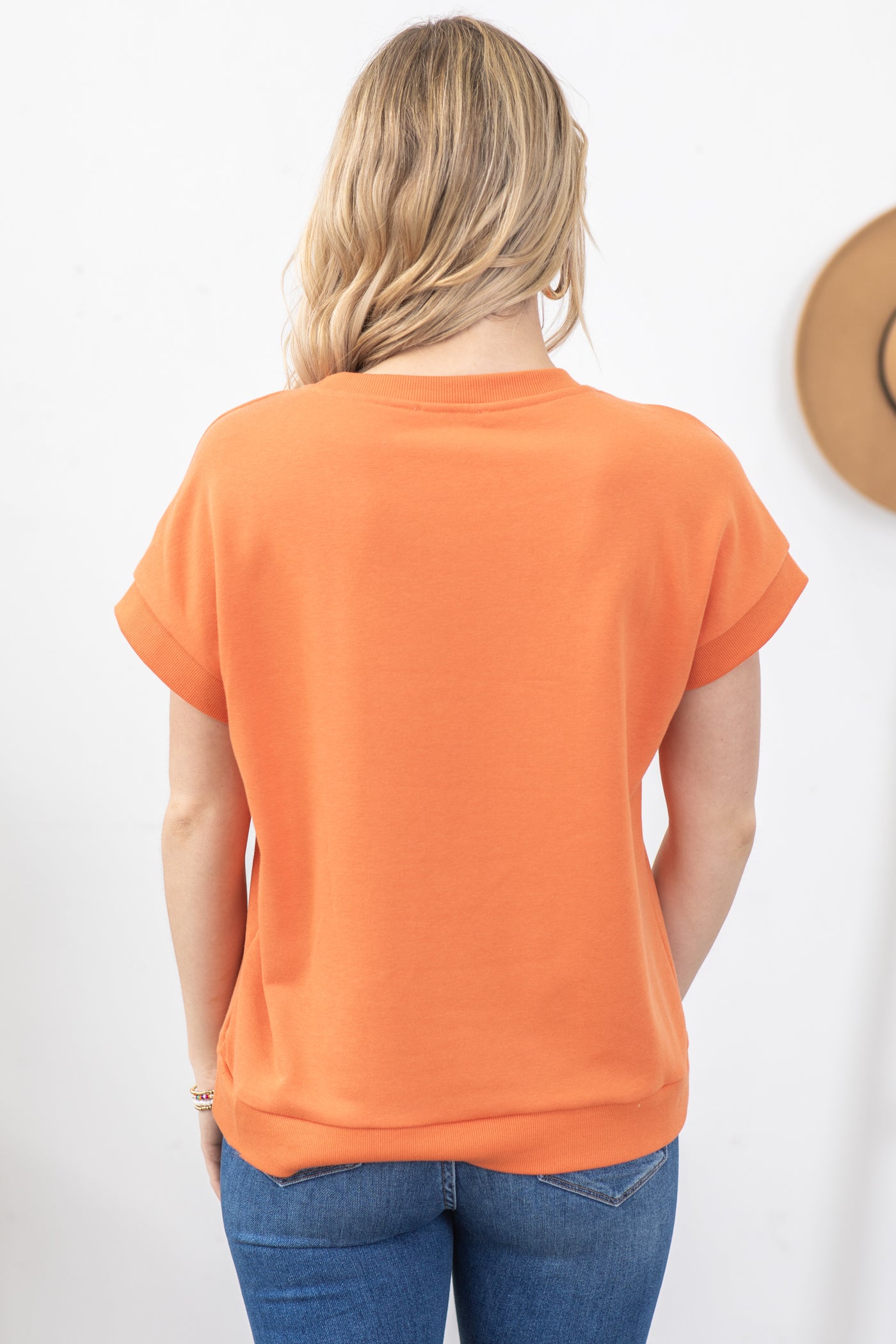 Orange Short Sleeve Top With Pocket