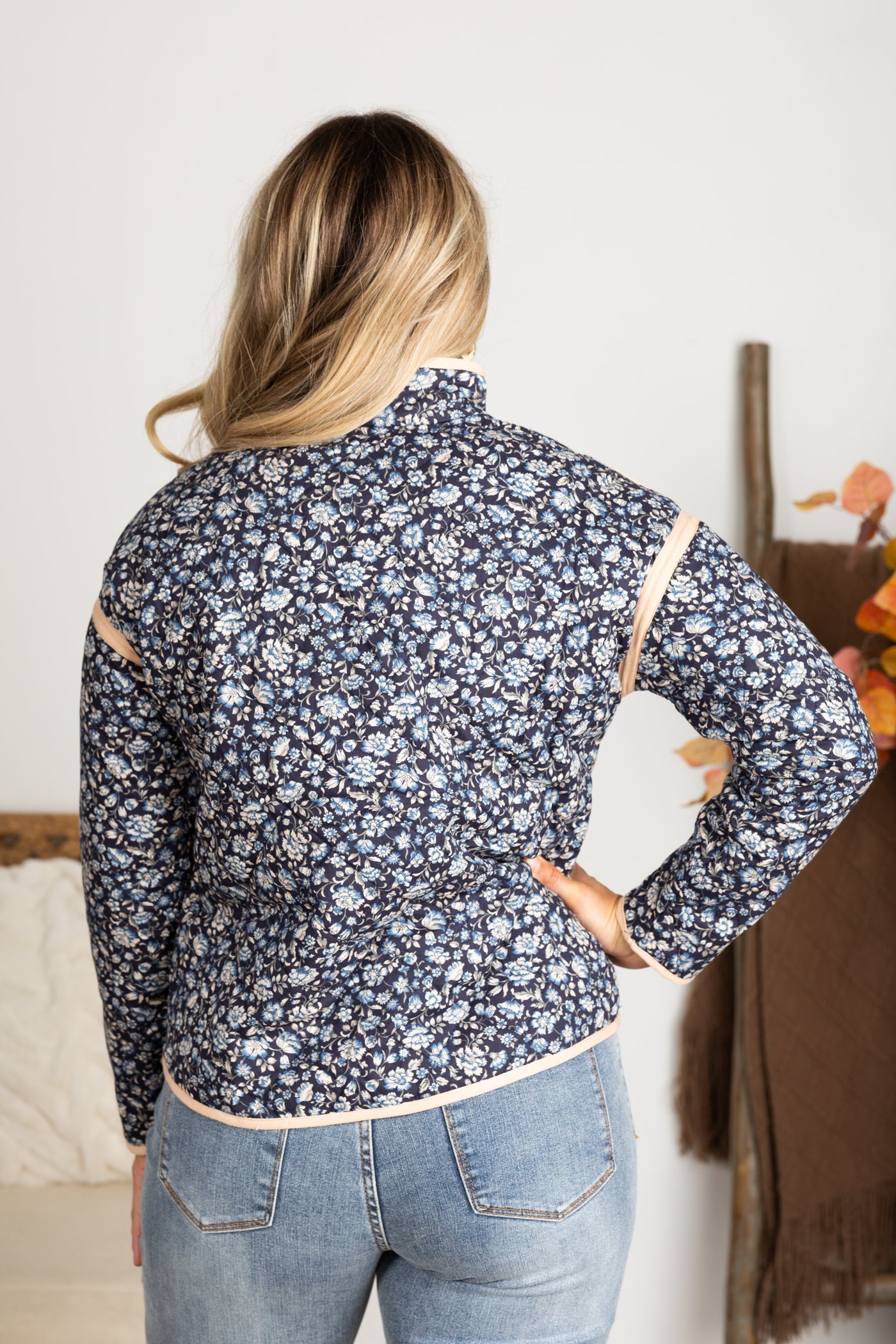 Navy Ditsy Floral Quilted Jacket