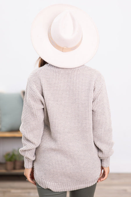 Light Mocha Waffle Knit Round Hem Sweater - Filly Flair