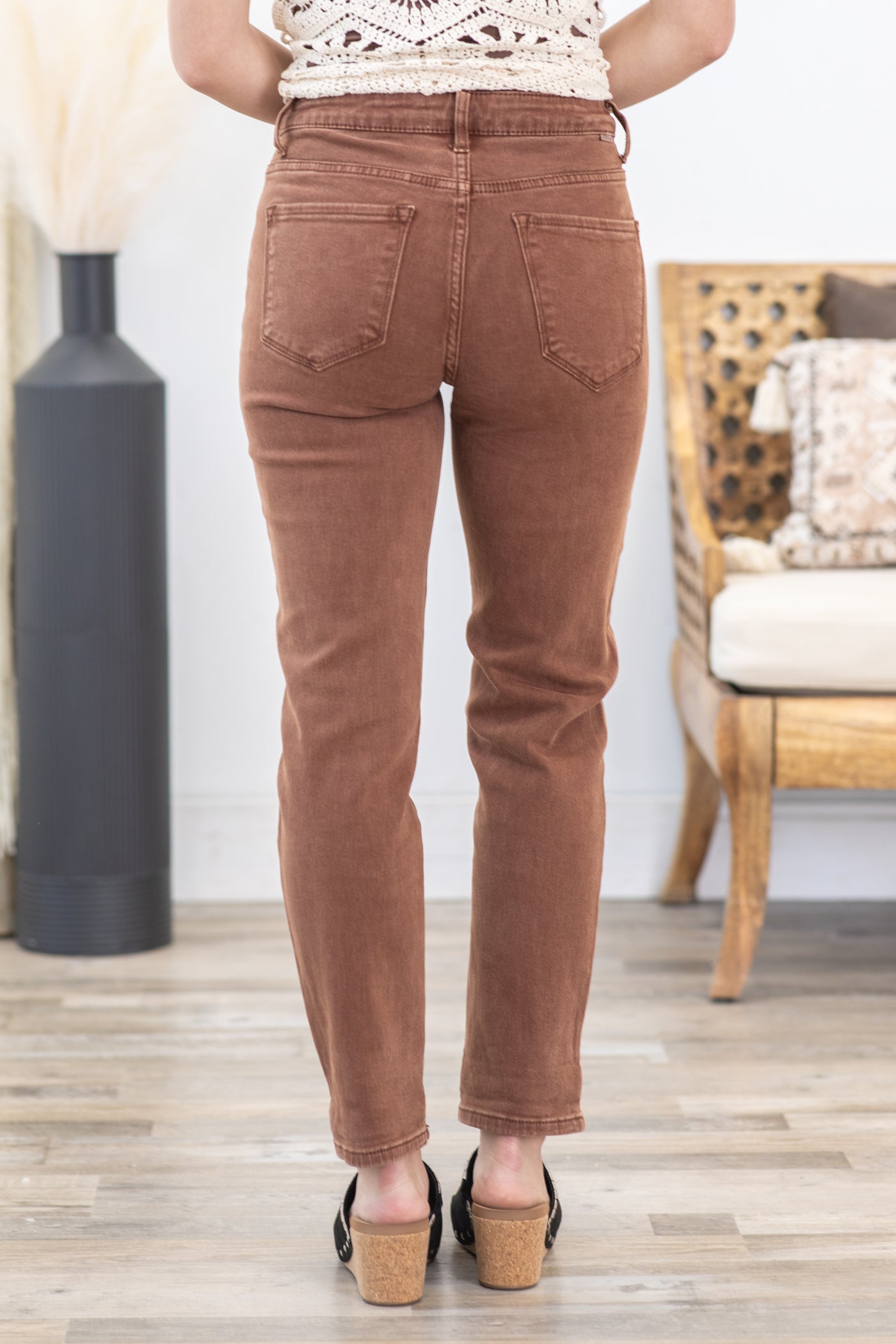 Risen Espresso Wash High Rise Boyfriend Pant