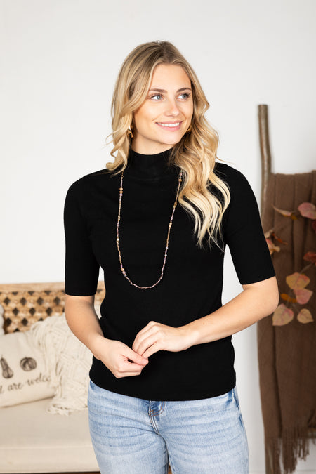 Short Sleeve Mock Neck Knit Top