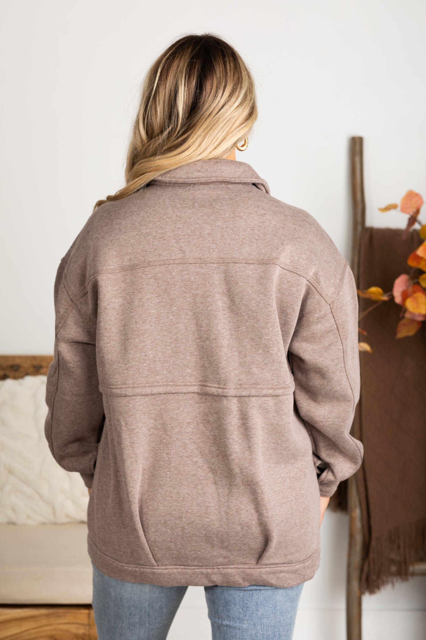 Heather Mocha Fleece French Terry Shacket