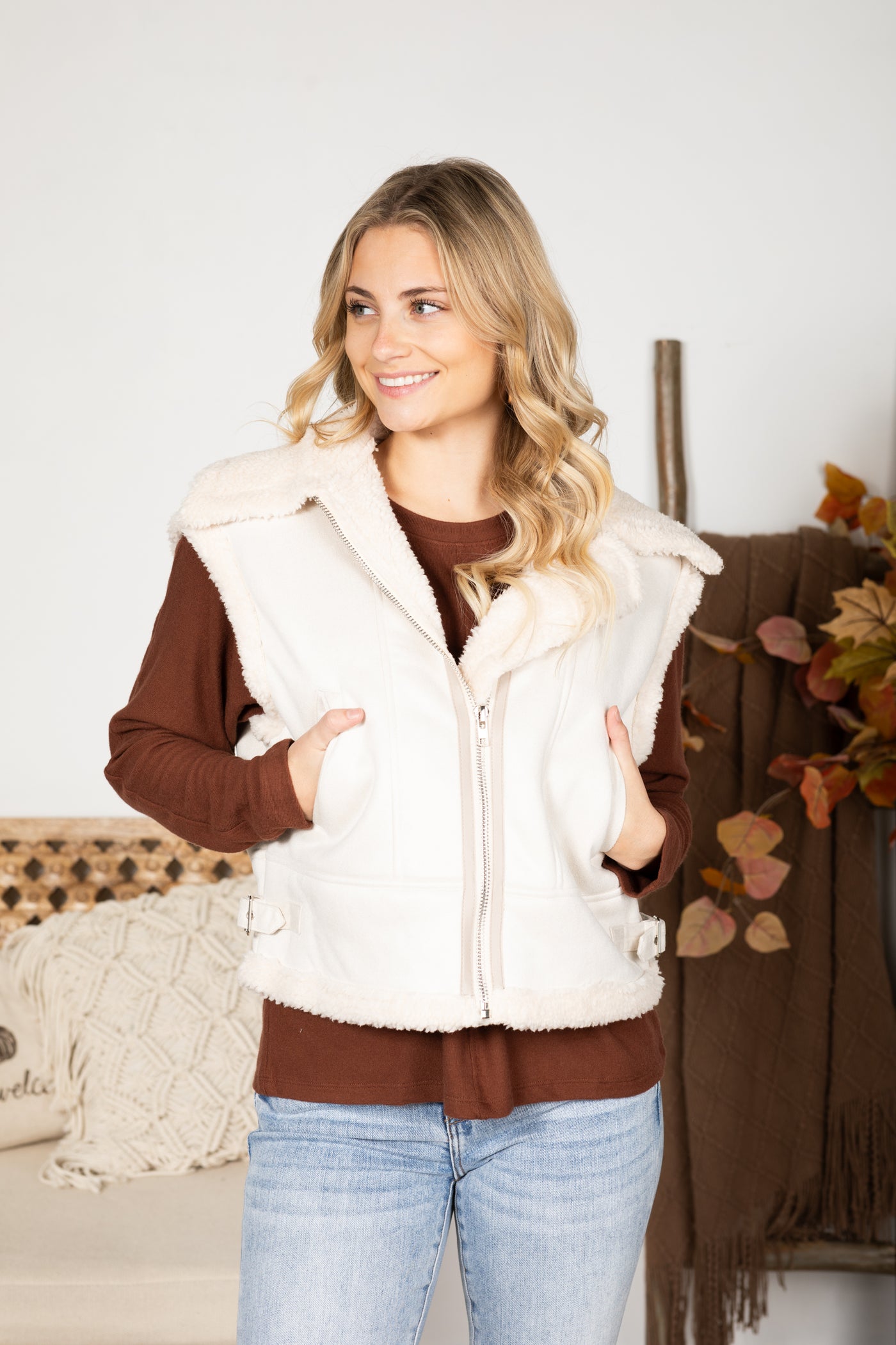 Sherpa Lined Faux Suede Vest